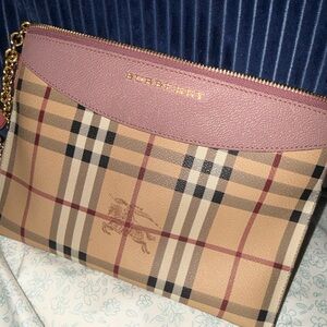 Burberry Tan and Pink Checkered Clutch